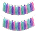 Blue Purple Mint Green Pink Tissue Paper Tassel Garland,Tissue Tassel Banner for Party Decorations,Pack of 20