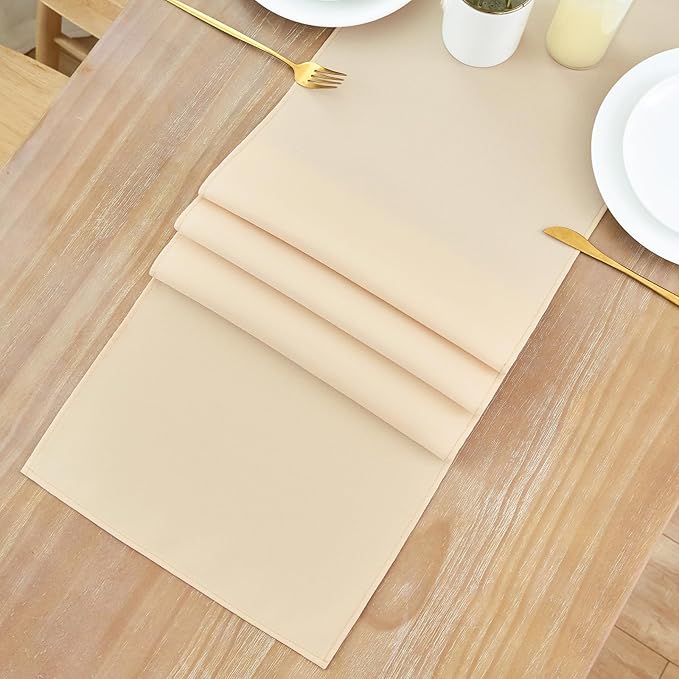 2 Pack Beige Small Short Table Runner 12 x 36 Inch Solid Color Runners Coffee Table Dresser for Daily Party Home Decoration