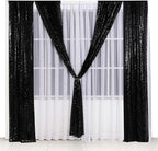 Poise3EHome 2ft x 8ft Black Sequin Photography Backdrop Curtains 2 Panels for Party Decoration, Black