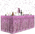 2 Pack Pink Table Skirts, 29x108" Metallic Foil Tinsel Fringe Table Skirts for Rectangle Tables Streamer Curtains Backdrop, Party Decorations for Birthdays Weddings Holidays