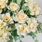 Artificial Flower 5 Branches Artificial Silk Fake Flowers Bouquet Small Roses for Wedding Home Office Tables Decor 4 Packs(Champagne)
