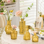 Amber Gold Glass Bud Vases Set of 24, Vintage Small Vases for Flowers, Clear Crystal Mini Style in Bulk, Small Flower Glass for Centerpieces Wedding Decorations Home Party Decor