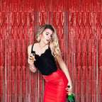 2 Pack Laser Red Foil Fringe Backdrop Curtains, Tinsel Streamers Birthday Party Decorations, Fringe Backdrop for Graduation, Baby Shower, Gender Reveal, Disco Party