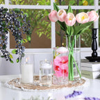 20 PCS White Floating Candles and 16 PCS Glass Vases for Centerpieces with 400 Fake Ice Acrylic Rocks Vase Filler Floating Candle Centerpieces for Tables Party Wedding Home Decoration