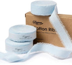 Blue Ribbon 5/8" x 21 Yards with Frayed Fringe Fabric Cotton Ribbons for Gift Wrapping Wedding Invitations Flower Bouquet Baby Shower