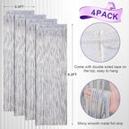 4 Pack Laser Silver Foil Fringe Backdrop Curtains, Tinsel Streamers Birthday Party Decorations, Fringe Backdrop for Graduation, Baby Shower, Gender Reveal, Disco Party