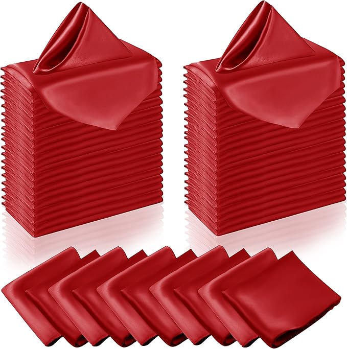 Manyshofu 50 Pieces Red Satin Napkins - 12x12 Inches Cloth Napkins, Square Satin Fabric Napkin Set - Smooth & Reusable Table Napkins for Wedding Dinner Party Lunch Banquet Restaurant Decoration