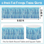 6Pack 29 x108 Inch Light Blue Wave Foil Fringe Table Skirts Metallic Banner for Tinsel Streamer Garland Backdrop for Parade Floats, Mother's Day, Easter, Graduate, Birthday, Wedding Party Decoration