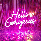 Hello Gorgeous Neon Signs Hello Gorgeous Wall Decor, Hello Gorgeous Bathroom LED Sign for Home Bar Wedding Birthday Backdrop Bacelorette Party, 15.7" x 10.3"
