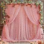 20×10ft Dusty Rose Tulle Backdrop Curtain with Lights String for Parties, Sheer Curtain Backdrop Drapes for Wedding Party Home Decorations