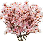 Uieke 8Pcs Artificial Cherry Blossom Flowers, Silk Cherry Blossom Branches, Fake Plum Blossom Flowers Arrangement for DIY Home Wedding Tree Party Decor Pink