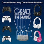 Light Up Headset and Controller Stand, 16 Colors 3D LED Lights Gamepad Headphone Holder with Remote Control, Game Controller Hanger for All Universal Gaming PC Accessories