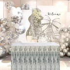 Silver Streamers Party Decorations, 2 Packs Silver Table Skirts Metallic Foil Fringe Tinsel for Birthday Disco Bachelorette Baby Shower Wedding Graduation Float Parade Party Supplies - 29x108 Inch