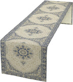 Boho Bohemia Style Table Runner, Vintage Blue Gold Retro Flower Rustic Country Style Floral Print Pattern for Home Kitchen Table Decor Dining Coffee Room Garden Party Decor 13x72in