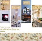 Brown Bird Floral Table Runner Spring Flower Kitchen Table Decoration Suitable for Family Dinner Decoration 13x108 Inch
