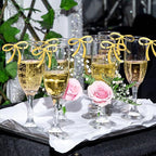 50 Pcs Bows Drink Tags Coquette Bow Wine Glass Charms Acrylic Bowknot Drink Tag for Bachelorette Birthday Wedding Coquette Tasting Party Decor Accessory(Gold)