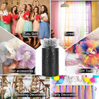 Glitter Tulle Rolls, 6” by 50 Yards (150FT) Sparkling Tulle Spool Ribbon Sequin Tulle Netting Fabric for Tutu Skirt Wedding Birthday Baby Shower (Black)