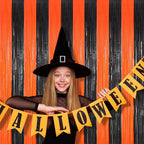 BRAVESHINE Tinsel Photo Backdrop Curtains - 2 Pack 3.2x8.2ft Black Orange Foil Fringe Streamer Curtain for Birthdays, Halloweens, Basketball, Pumpkins, Home, Indoor or Outdoor Party Decorations