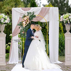 6FT Wedding Arch Backdrop Stand and White Arch Cover, White Spandex Fitted Backdrop Cover and Gold Wedding Arch Frame for Birthday Party Wedding Ceremony Bridal Baby Shower, Parties Decoration.