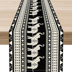 Ethnic Table Runner, Rustic Farmhouse Boho Geometric Elephant Aztec Tribal Print Black Table Center Decor for Home Kitchen Dining Patio Holiday Party Indoor Outdoor Table Decorations, 13"x72" Inch