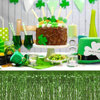 4P Wavy Metallic Tinsel Foil Fringe Table Skirts for Rectangle Tables Backdrop Garland Curtains for Parade Floats Wedding Birthday Parties Decoration Graduation 2025 Christmas (Light Green)