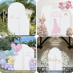 WEERRW White Arch Backdrop Cover Ballon Arch Stand Covers Set of 3 Spandex Fitted Round Top Chiara Stretchy Backdrop for Wedding Birthday Party Decoration(6FT, 6.6FT, 7.2FT)