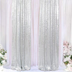 ShinyBeauty Silver Sequin Curtain Backdrop 2 Panels 4FTx8FT Photo Curtain Backdrop Curtain Panels 96 Inches Long -190522E