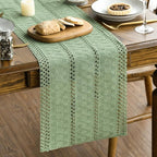 Artoid Mode Light Green Farmhouse Woven Rustic Hollow Table Runner, Seasonal Holiday Hollow Kitchen Dining Table Decoration for Home Party Decor 12x120 Inch