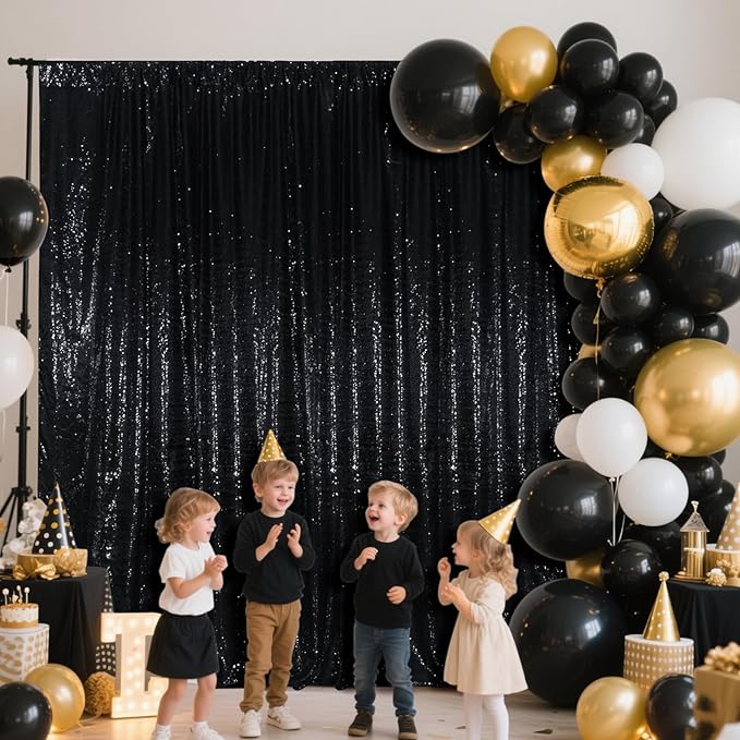 SquarePie Sequin Backdrop Curtain Less See Through Thick Glitter Background for Halloween Party 10FT x 10FT Black