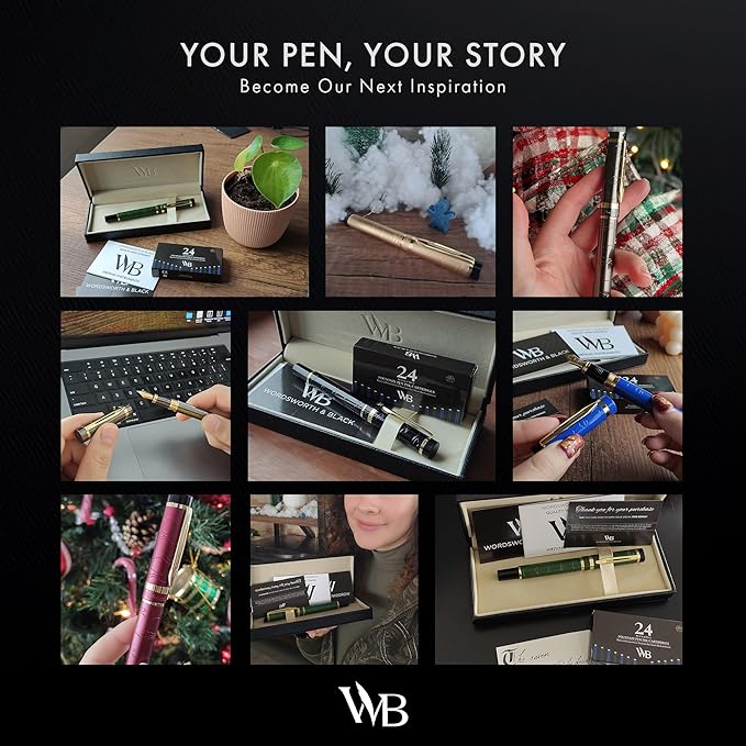 Wordsworth & Black Primori Fountain Pen Set [Black Gold]; Fine Nib, Gift Case, 24 Ink Cartridges, Refill Converter, Manual; Journaling, Calligraphy, Smooth Writing Pens; Left and Right Handed