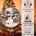 Round Christmas Metal Signs Vintage Snowman and Red Birds Tin Sign Metal Poster Christmas Snowman Sign for Bedroom Farmhouse Garage Wall Decor 8 * 8 in