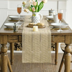 Artoid Mode Burlap Brown Farmhouse Woven Rustic Hollow Table Runner, Seasonal Holiday Hollow Kitchen Dining Table Decoration for Home Party Decor 12x48 Inch