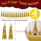 4P Gold Foil Fringe Tassel Banner Garland Metallic Tinsel Streamers Wall Hanging Curtain Backdrop Banner for Parade Floats, 2024 Graduation Decorations, Wedding Party Decoration
