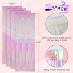 4 Pack Iridescent Transparent Foil Fringe Backdrop Curtains, Tinsel Streamers Birthday Party Decorations, Fringe Backdrop for Graduation, Baby Shower, Gender Reveal, Disco Party