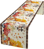 Fall Pumpkin Table Runner,Rustic Maple Yellow Leaf Trees Truncks Brown Plaid Tablecloth Burlap for Hotel Indoors Outdoor Dining Room Kitchen Home Decor,W13X L90 in