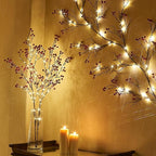 Fudios Lighted Red Berry Branches 80 LED Fairy Lights with Timer USB Plug in or Battery Operated, Artificial Twig Branches with Lights 32IN Christmas Home Fireplace Mantle Decoration