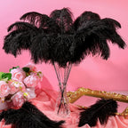 Hanaive 150 Pcs Ostrich Feathers Set Bulk Plumes 12-14 Inch (30-35cm) 70 Pcs Large Ostrich Feathers with 80 Sticks and Tape for DIY Crafts Wedding Home Party Centerpiece Decorations(Black)