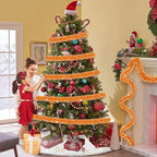 Macaron Metallic Twist Tinsel Garland - 25ft Wall Hanging Backdrop for Christmas, New Year & Valentine's Day Parties (Orange, 4in x 25ft)