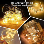 50 Pack Fairy Lights 7Ft 20 LED Twinkle String Lights 3 Modes Battery Operated Waterproof Firefly Starry for Mason Jar Party Wedding Christmas Valentines Day Table Centerpieces,Warm White