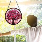 Stained Glass Window Hanging, Pink Love Tree of Life Sun Catchers Colorful Glass Panel Suncatcher Decor for Birthday for Women, Men, Wife, Lovers, and Mom 11.8x11.8 in