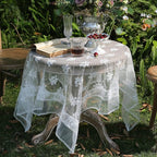 patdrea Designer White Lace Elegant Tablecloth for Rectangle Tables,Vintage Tulle French Romantic Knitted Embroidered Overlay Tablecloths Decor for Kitchen Wedding Banquet,59"*91"