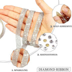 Rhinestone Ribbon 3 Yards Self Adhesive Rhinestone Strips Diamond Ribbon Sticker Crystal Roll Glitter Bling 2mm Rhinestones Tape for Crafting DIY Art Decoration (Silver,0.4 Inch)