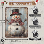 Vintage Christmas Metal Tin Sign Snowman Retro Wall Decor Christmas Tin Sign for Winter Outdoor 12x16Inch