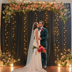 Black Backdrop Curtain with Lights String for Parties,10x10FT Wrinkle Free Black Drapes Wedding Photo Backdrop Curtains for Baby Shower Birthday Ceremony Reception Home Party Decorations