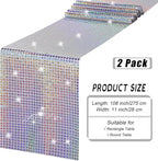 Durony 2 Pack Disco Table Runner 11 x 108 Inch Mirror Silver Laser Glitter Foil Cover With Sparkle Sequin for Bachelorette, 70s, Cowgirl Party Decorations