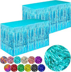 Light Blue Streamers Party Decorations, 2 Packs Ocean Blue Table Skirts Metallic Foil Fringe Tinsel for Birthday Under The Sea Shark Boy Baby Shower Winter Party Supplies -29x108Inch