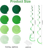 36Pcs Green Hanging Swirl Decorations Ombre Green Felt Swirl Streamer Spiral Ceiling Garland for Spring Summer Birthday Wedding Baby Shower Graduation Christmas St Patrick's day Holiday Party Supplies