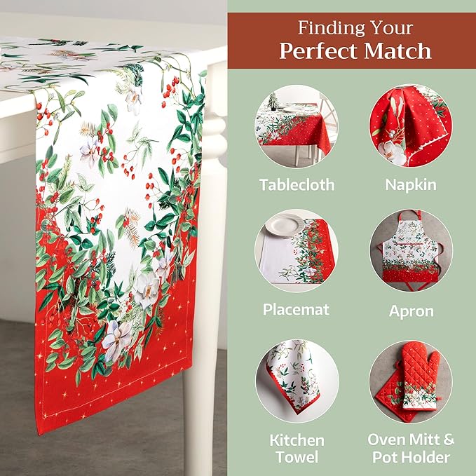 Maison d' Hermine Table Runner 100% Cotton Single Layer Table Runners 108 inches Long for Thanksgiving Christmas Decorations Home Kitchen Dining Party Wedding (Noel, 14.5" x 108")