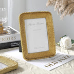 Cuspin Vintage Gold 5x7 Picture Frame, Gold Metal Rattan Textured Hand-Crafted Photo Frame with Glass Front Antique Picture Frame for Tabletop Display & Wall Display, Retro Design Home Decor