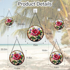 Stained Glass Window Hanging - Pink Rose Suncatcher for Door Garden Home Decor Birth Flower Sun Catcher Christmas Birthday for Friend Lovers Women Mom Nana 15 in